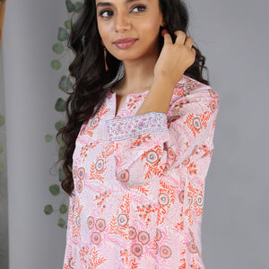 Hand block printed paneled kurti