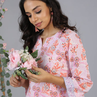 Hand block printed paneled kurti
