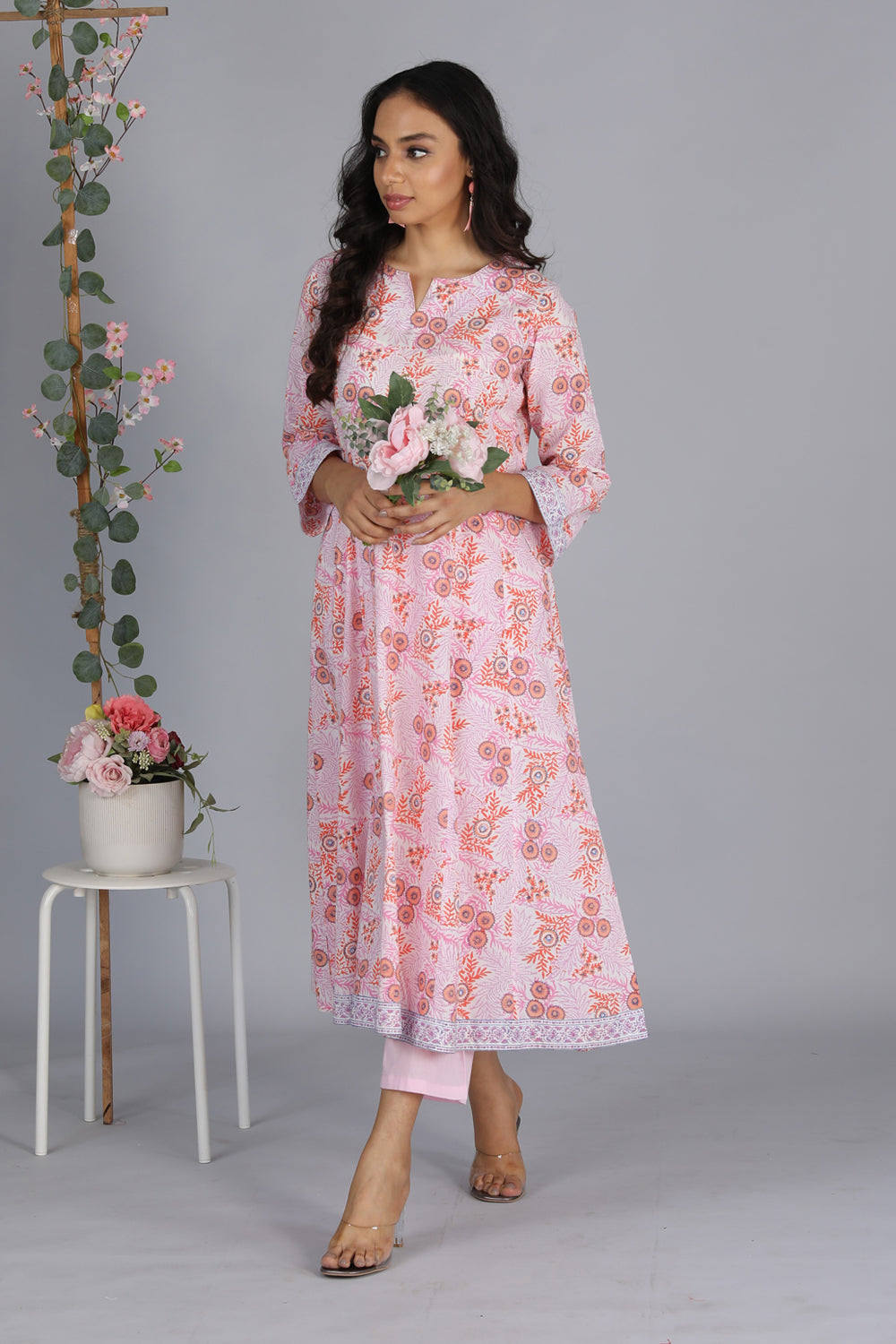 Hand block printed paneled kurti