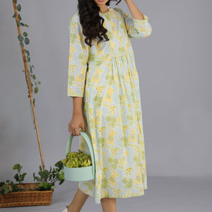 Handblock printed gathered dress
