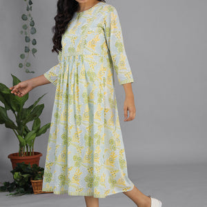 Handblock printed gathered dress