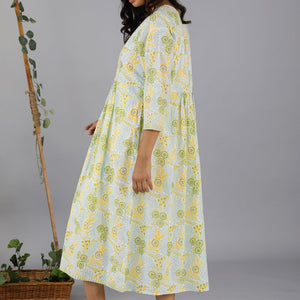 Handblock printed gathered dress
