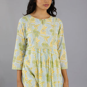 Handblock printed gathered dress