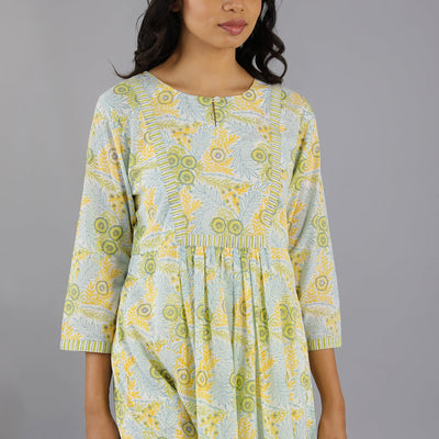 Handblock printed gathered dress