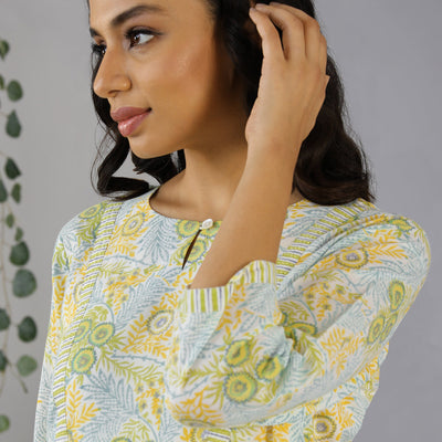 Handblock printed gathered dress