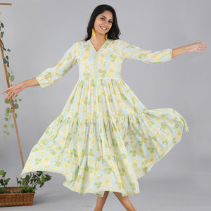 Hand block printed tiered dress