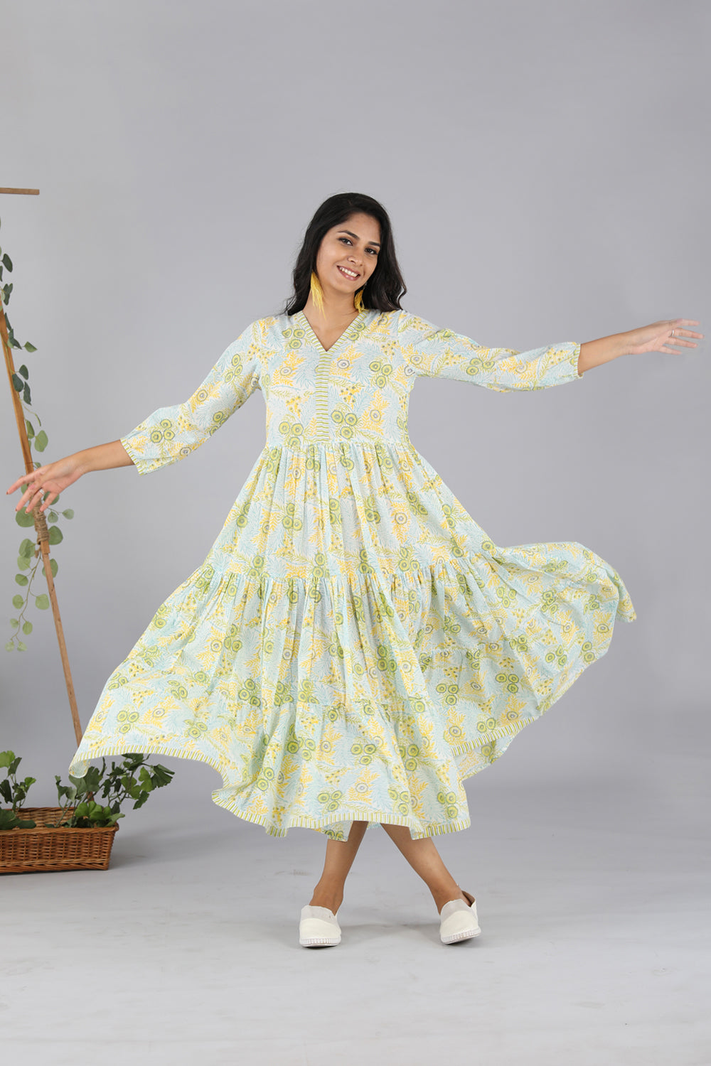 Hand block printed tiered dress
