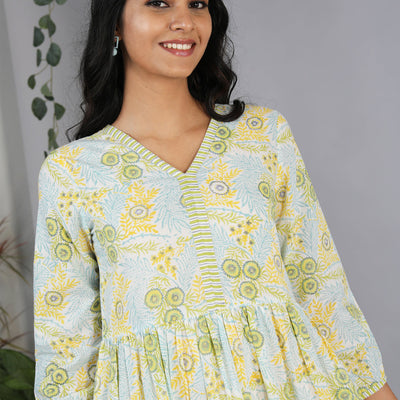 Hand block printed tiered dress