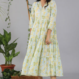 Hand block printed tiered dress