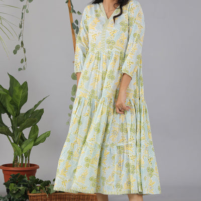 Hand block printed tiered dress