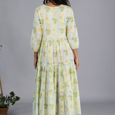 Hand block printed tiered dress