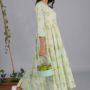 Hand block printed tiered dress