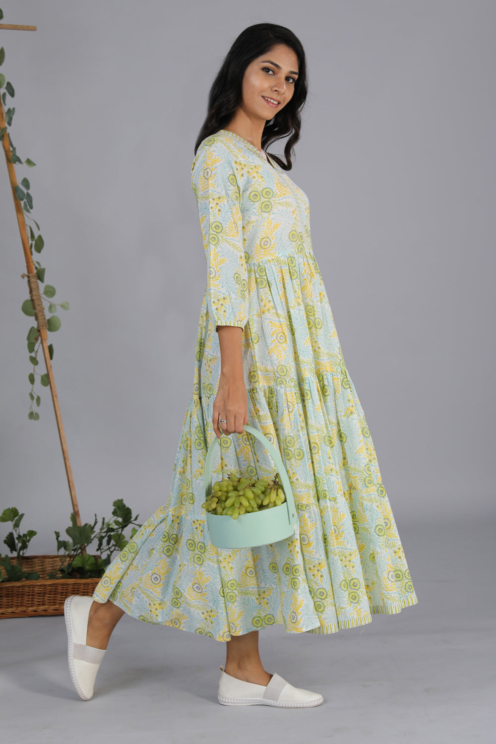 Hand block printed tiered dress