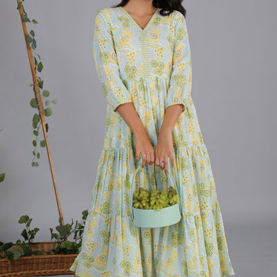 Hand block printed tiered dress