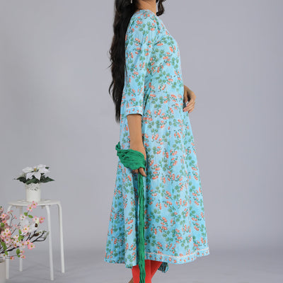 Handblock printed Anarkali and dupatta set