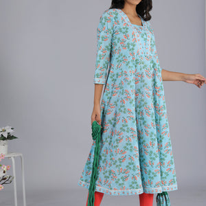Handblock printed Anarkali and dupatta set