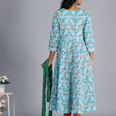 Handblock printed Anarkali and dupatta set
