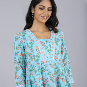 Handblock printed Anarkali and dupatta set