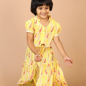 Girls' tiered cotton block printed  shirt and top set