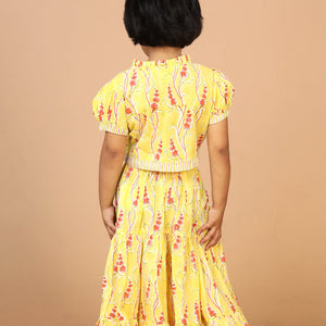 Girls' tiered cotton block printed  shirt and top set