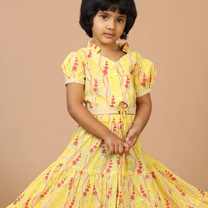 Girls' tiered cotton block printed  shirt and top set