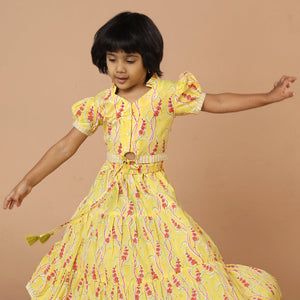 Girls' tiered cotton block printed  shirt and top set