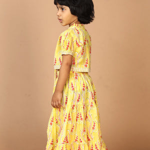 Girls' tiered cotton block printed  shirt and top set