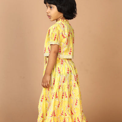 Girls' tiered cotton block printed  shirt and top set