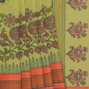 Hand block printed cotton saree