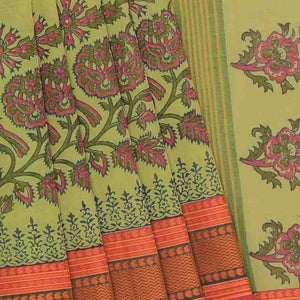 Hand block printed cotton saree