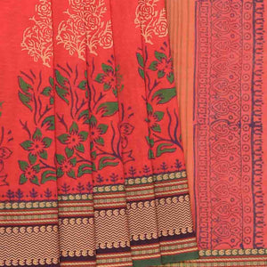 Hand block printed cotton saree