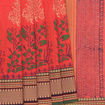 Hand block printed cotton saree