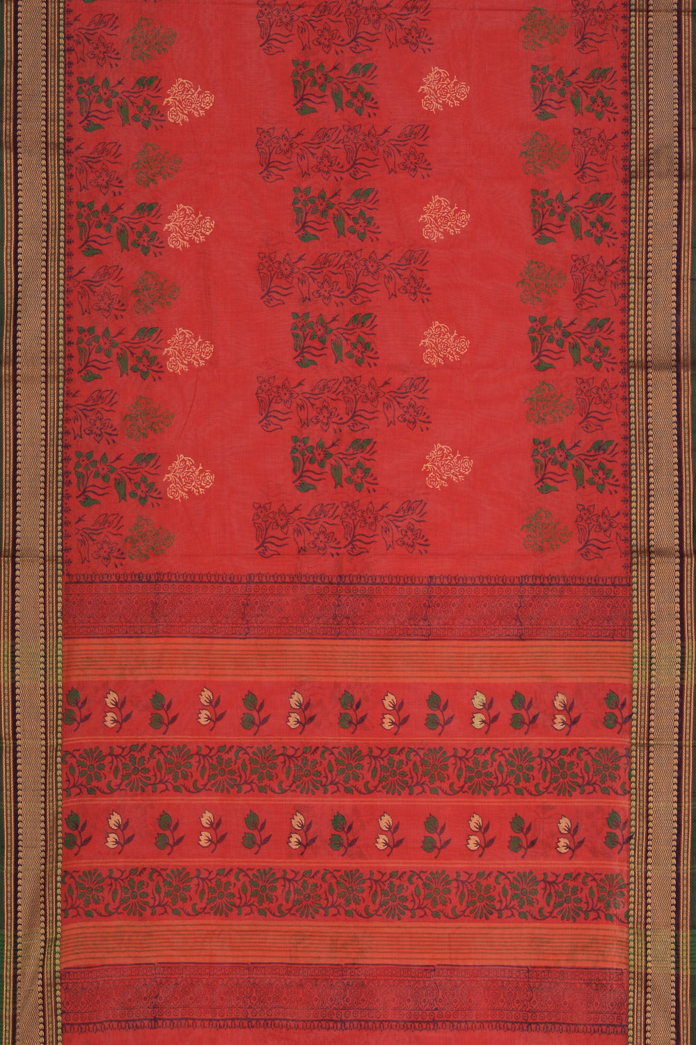 Hand block printed cotton saree