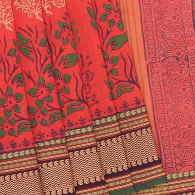 Hand block printed cotton saree