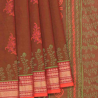 Hand block printed cotton saree