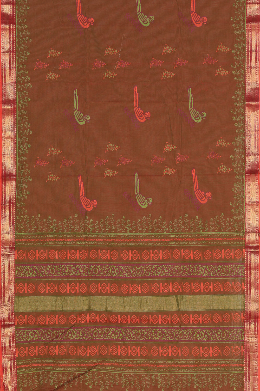 Hand block printed cotton saree