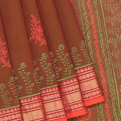 Hand block printed cotton saree