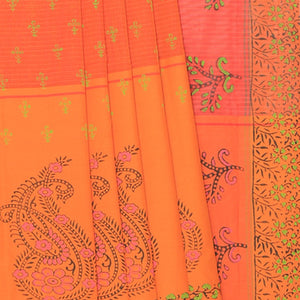Hand block printed cotton saree