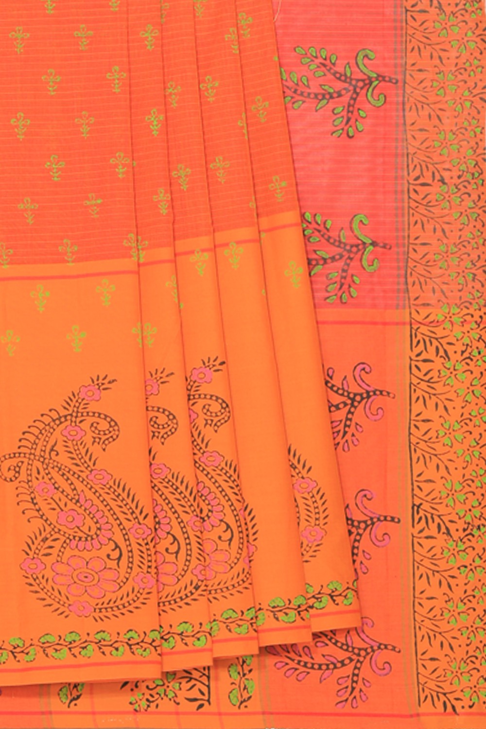 Hand block printed cotton saree