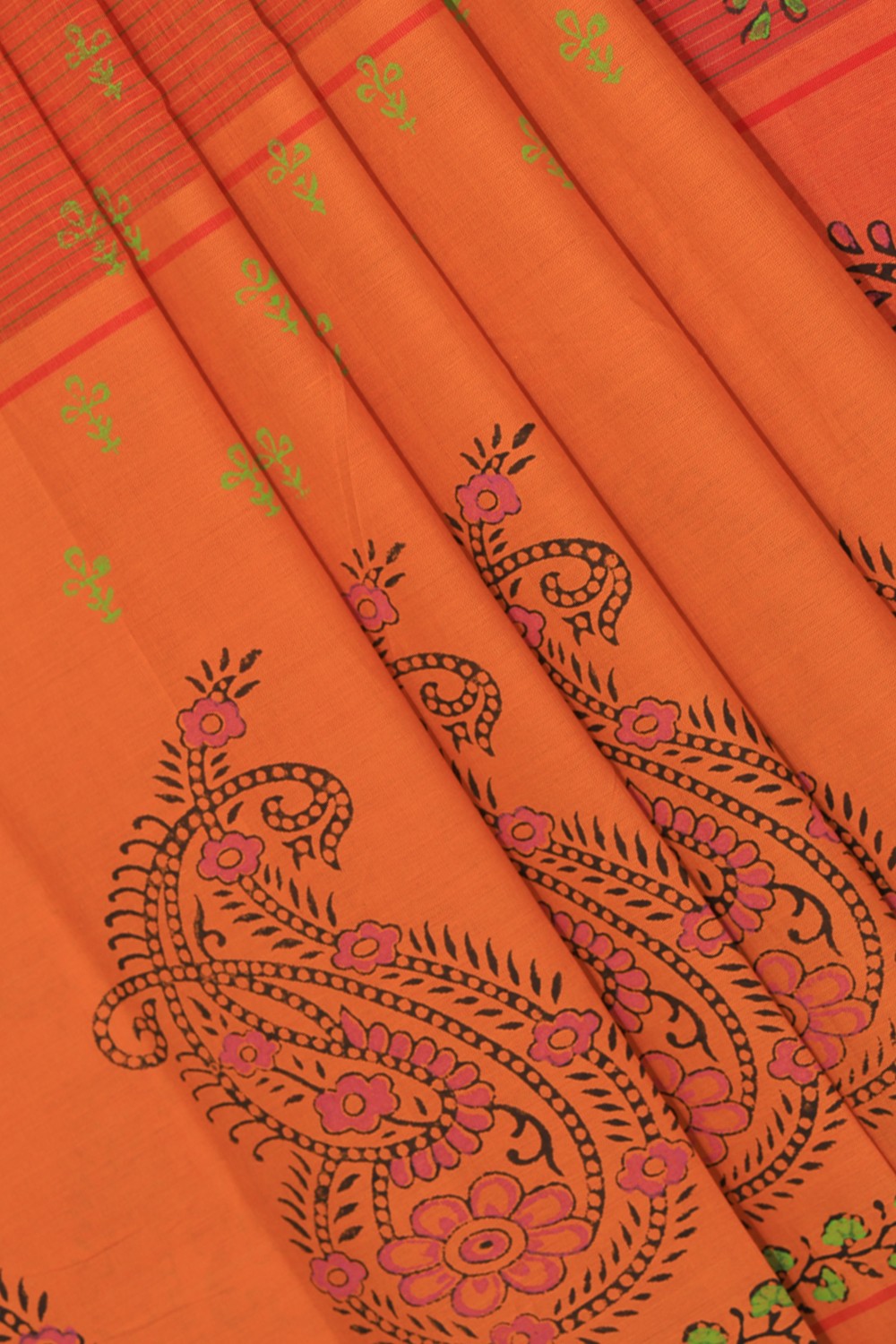Hand block printed cotton saree