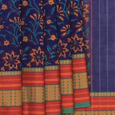 Hand block printed cotton saree