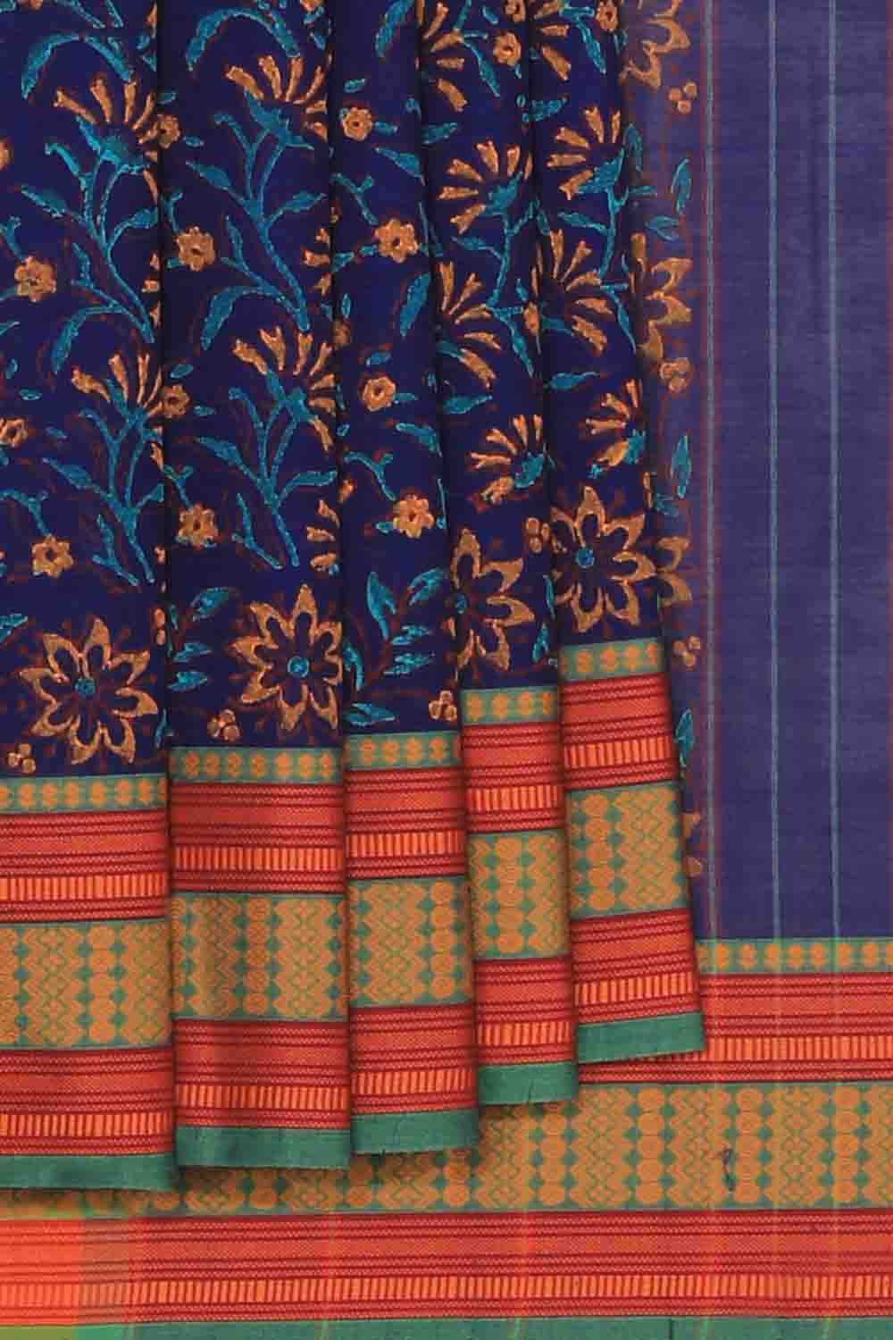 Hand block printed cotton saree
