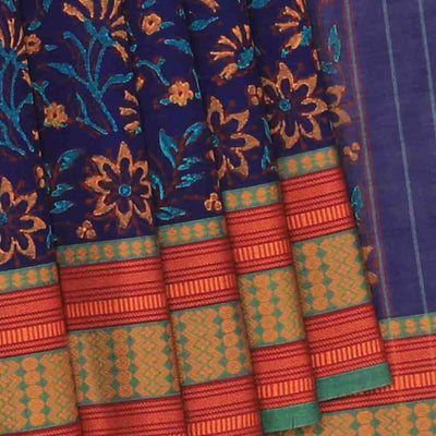 Hand block printed cotton saree