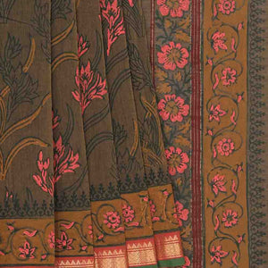 Hand block printed cotton saree