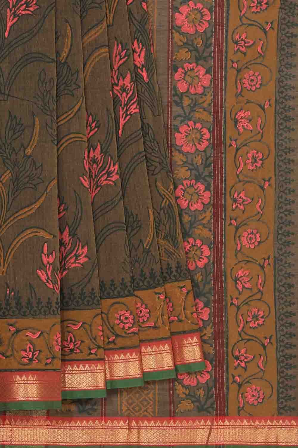 Hand block printed cotton saree