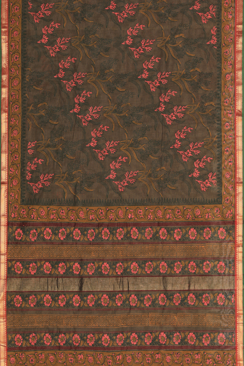 Hand block printed cotton saree