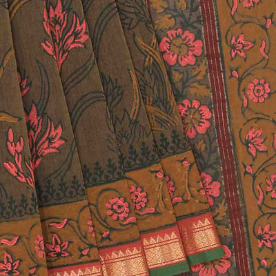 Hand block printed cotton saree
