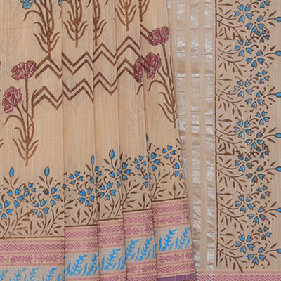 Hand block printed cotton saree
