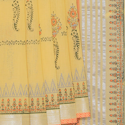 Hand block printed cotton saree