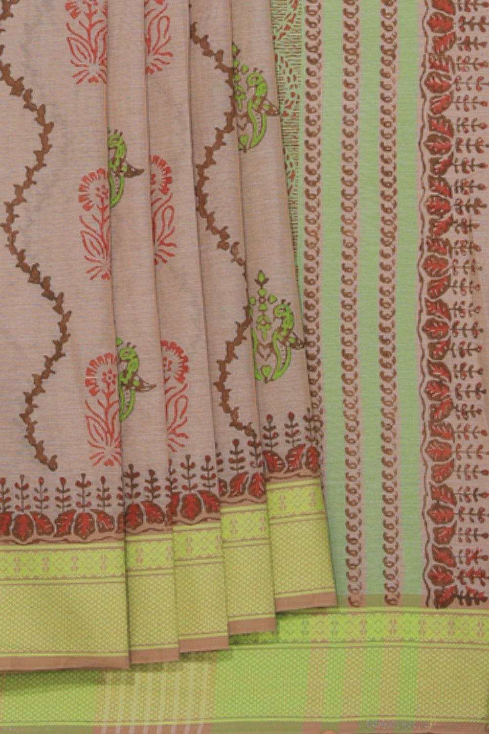 Hand block printed cotton saree